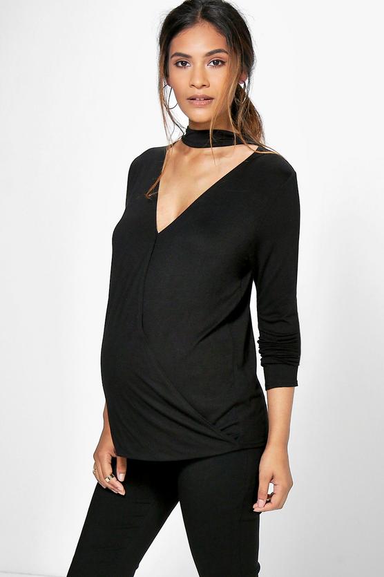 Maternity Heather Choker Wrap Front Top